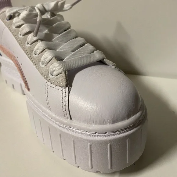Puma Mayze Platform Sneakers Women’s 7 Lace Up Shoes White Casual New Pink - Picture 8 of 12